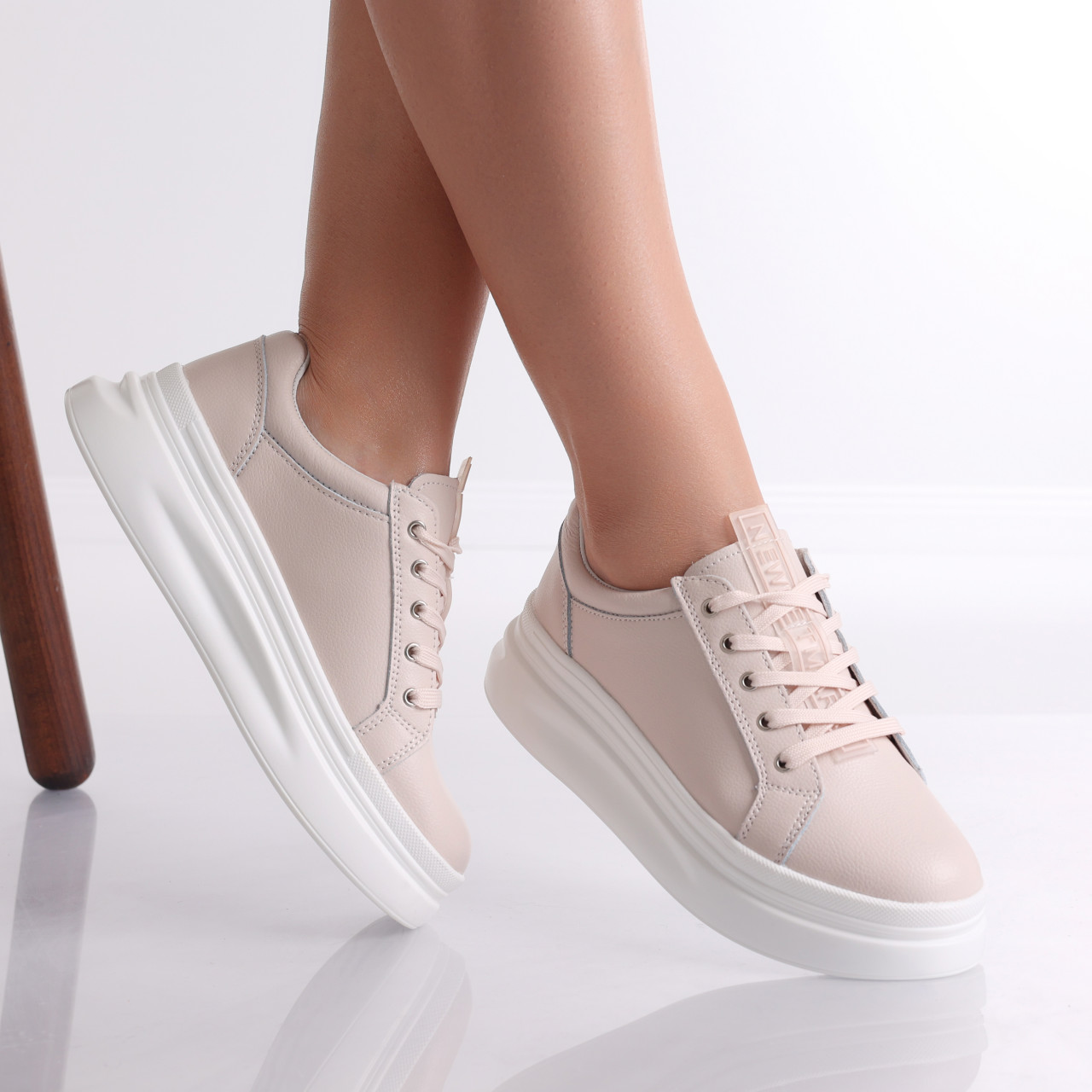 Pantofi dama casual Roz din Piele Naturala Evoya - poza 2