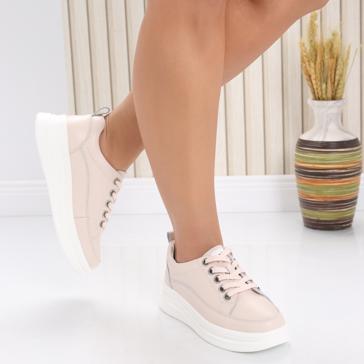Pantofi dama casual Roz din Piele Naturala Hory - poza 3