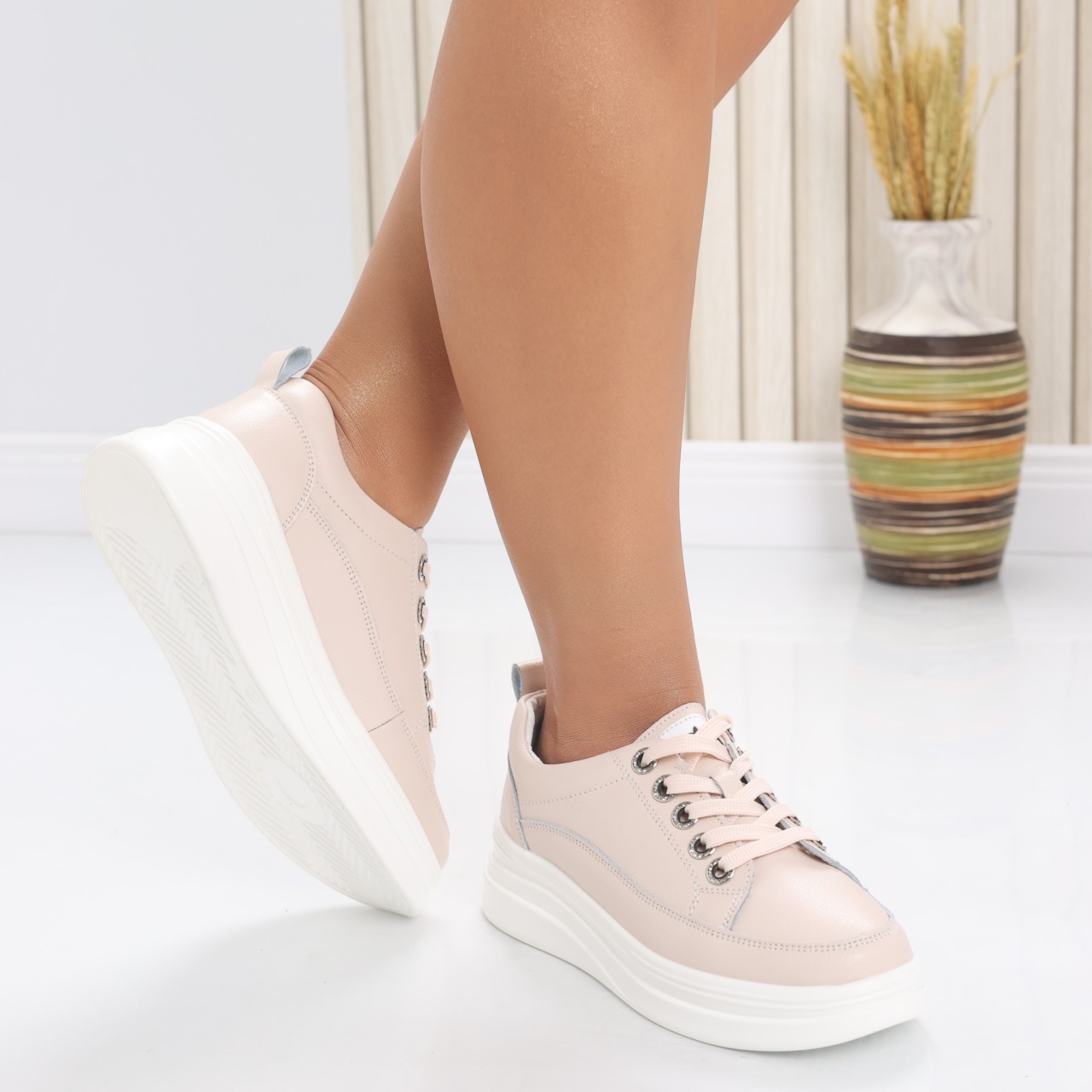 Pantofi dama casual Roz din Piele Naturala Hory - poza 5