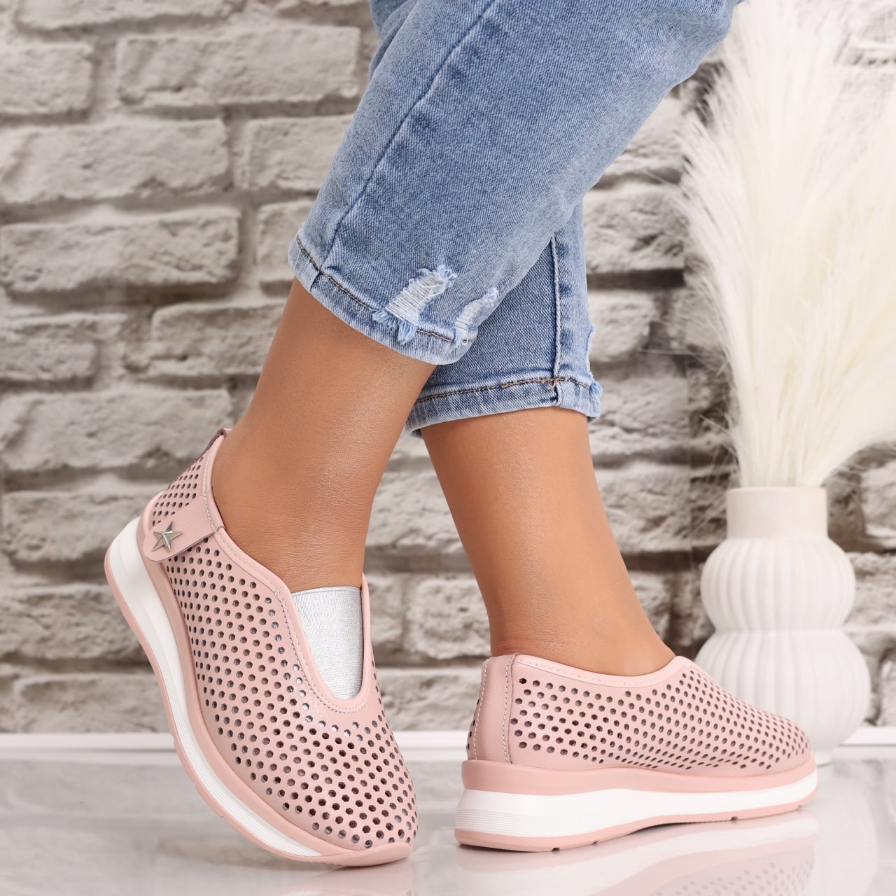 Pantofi dama casual Roz din Piele Naturala Watifa - poza 2