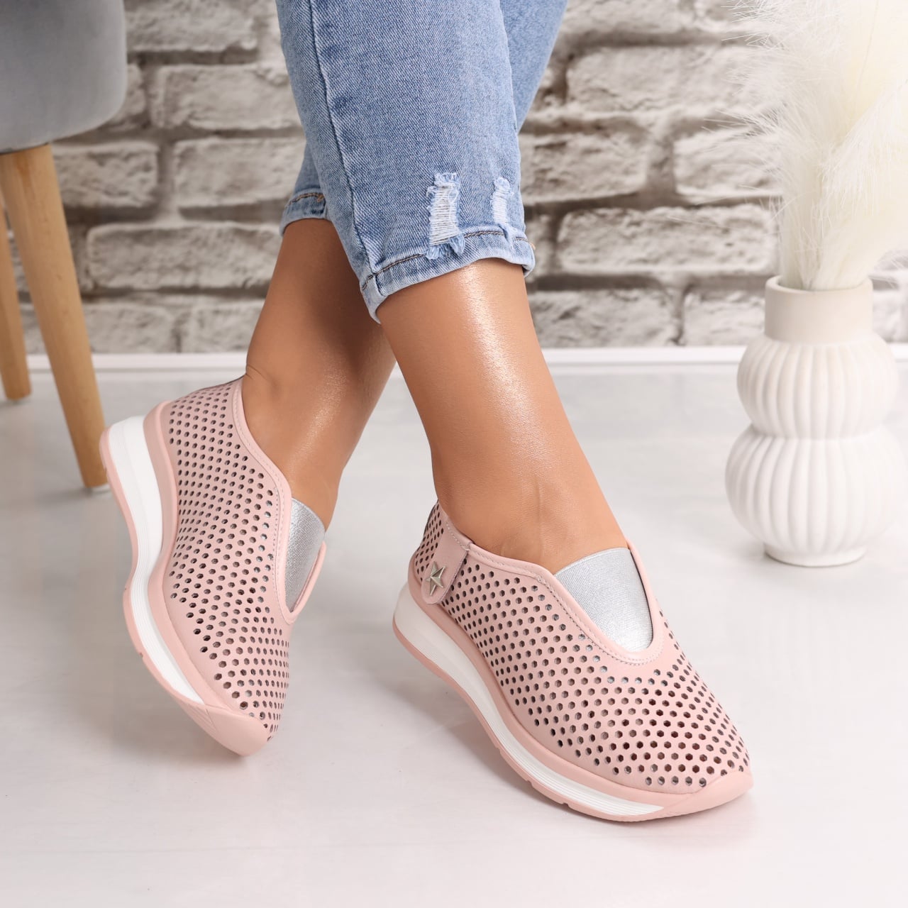 Pantofi dama casual Roz din Piele Naturala Watifa - poza 3