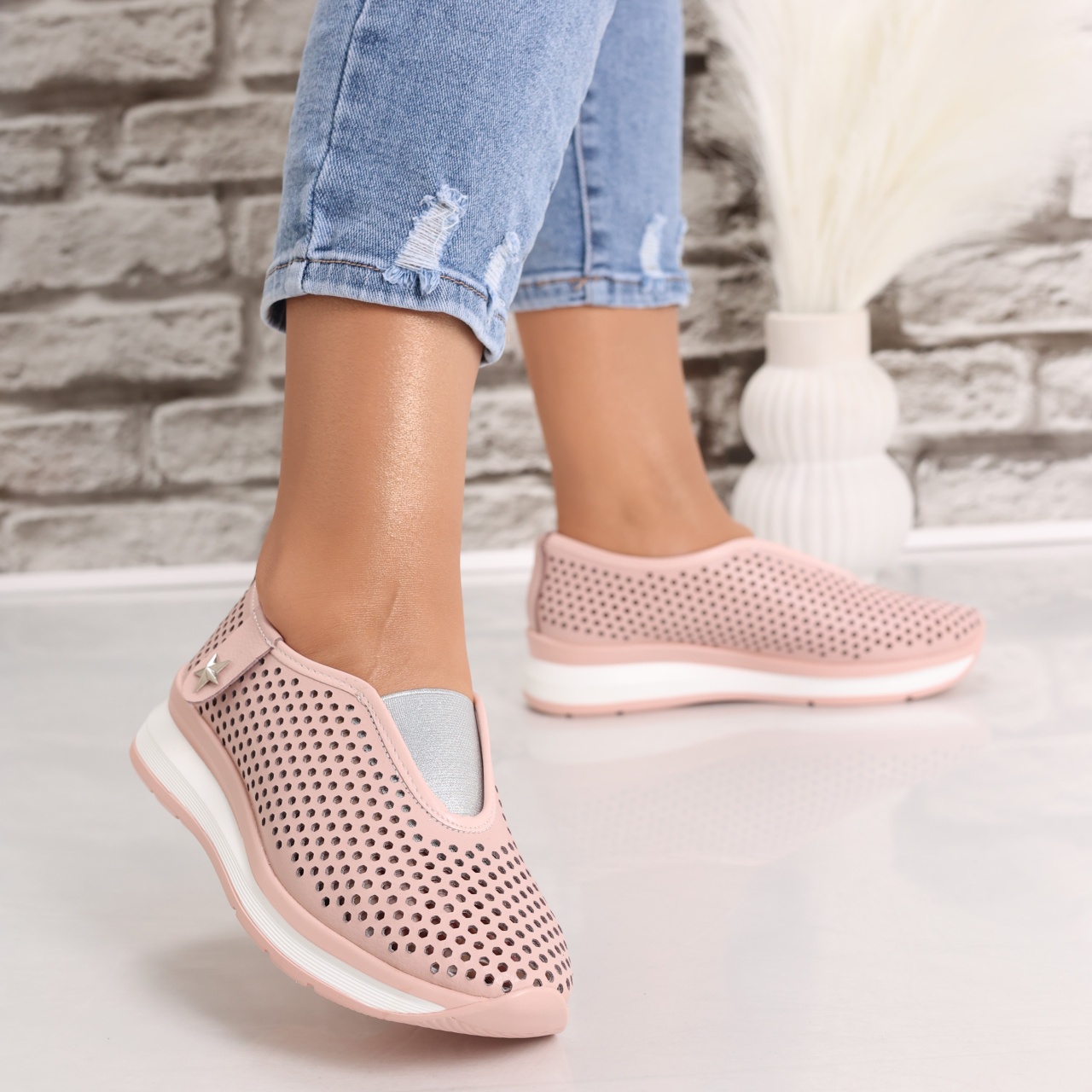 Pantofi dama casual Roz din Piele Naturala Watifa - poza 4