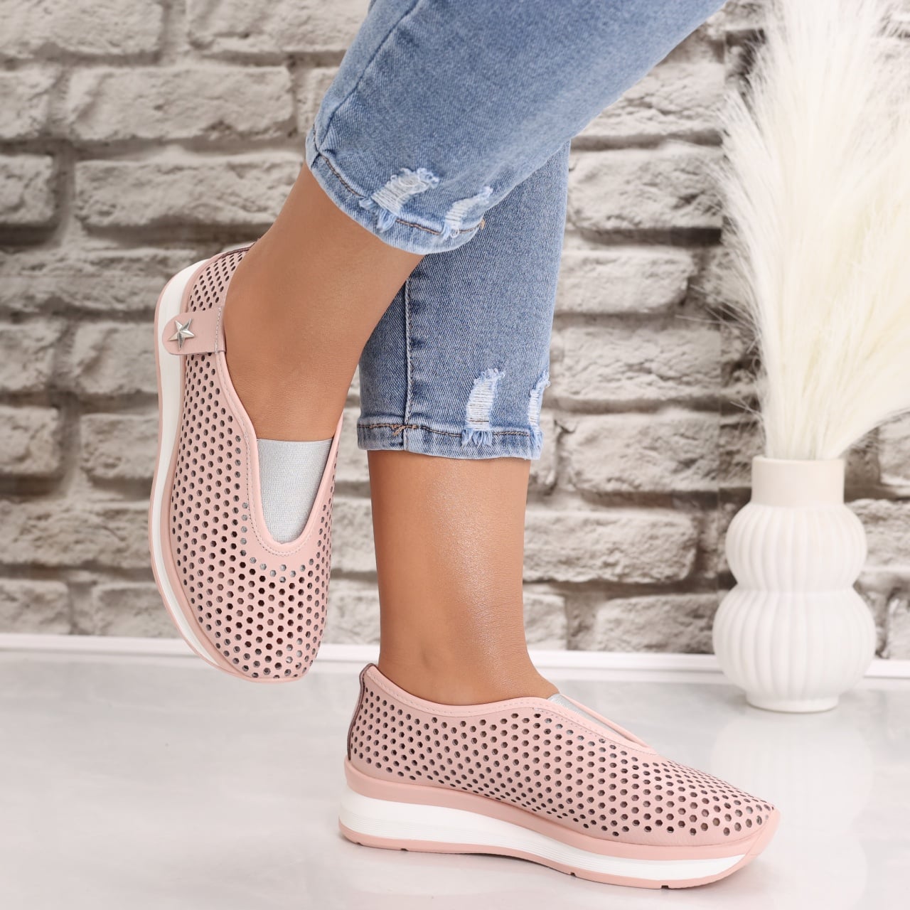 Pantofi dama casual Roz din Piele Naturala Watifa - poza 5