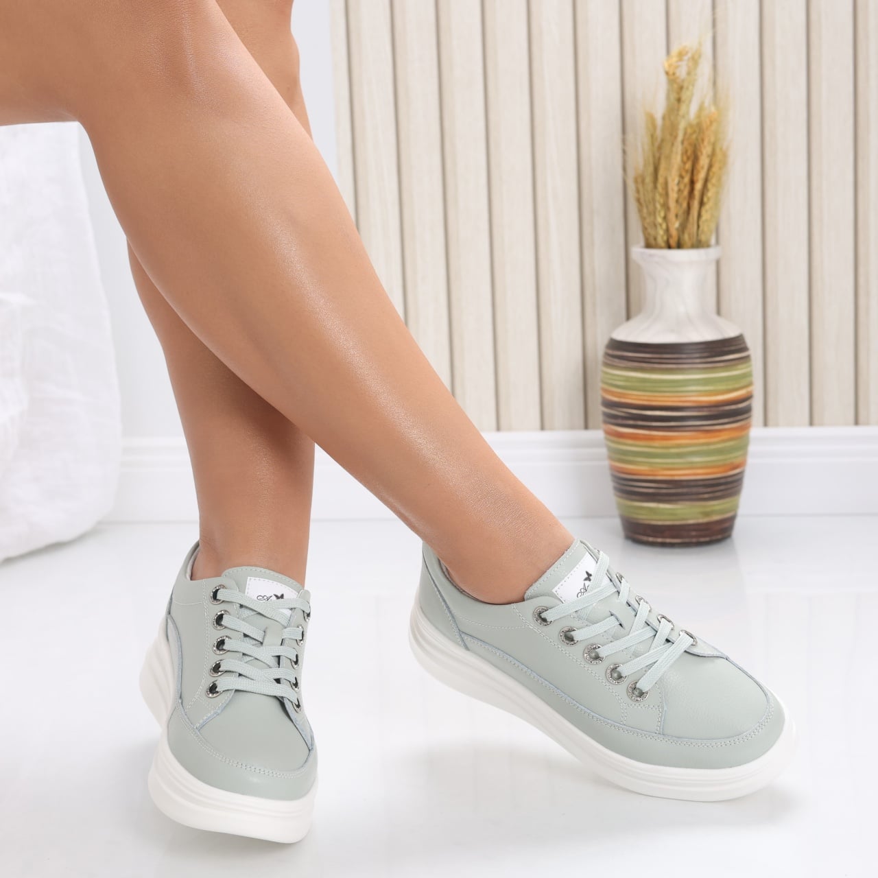 Pantofi dama casual Verde Menta din Piele Naturala Hory - poza 1