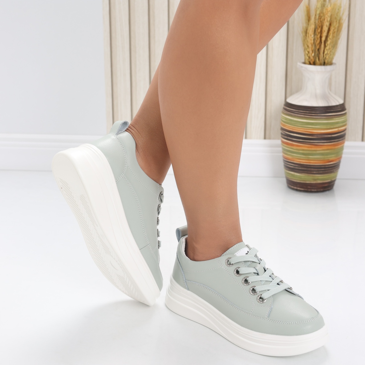 Pantofi dama casual Verde Menta din Piele Naturala Hory - poza 4
