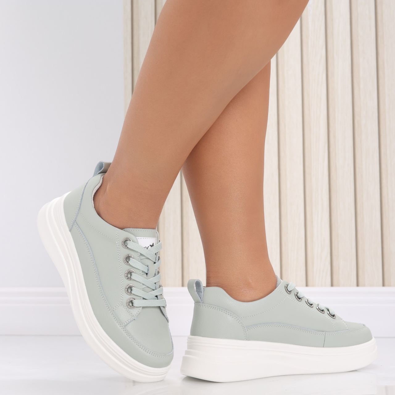 Pantofi dama casual Verde Menta din Piele Naturala Hory - poza 5