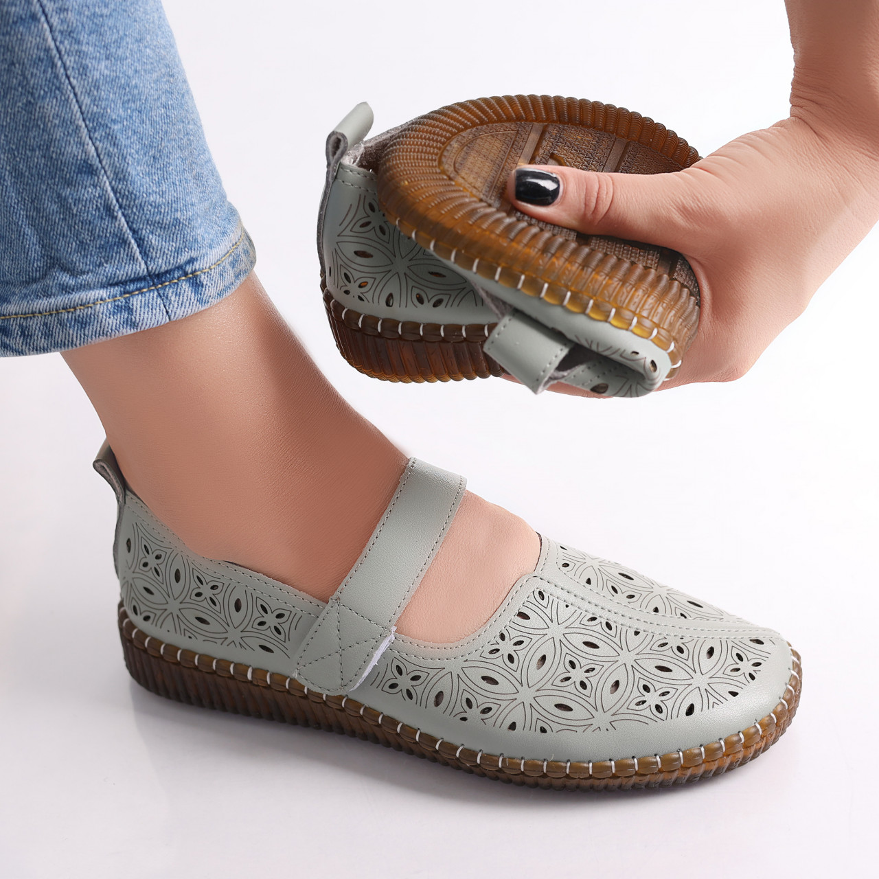 Pantofi dama casual Verzi din Piele Ecologica Amata - poza 2