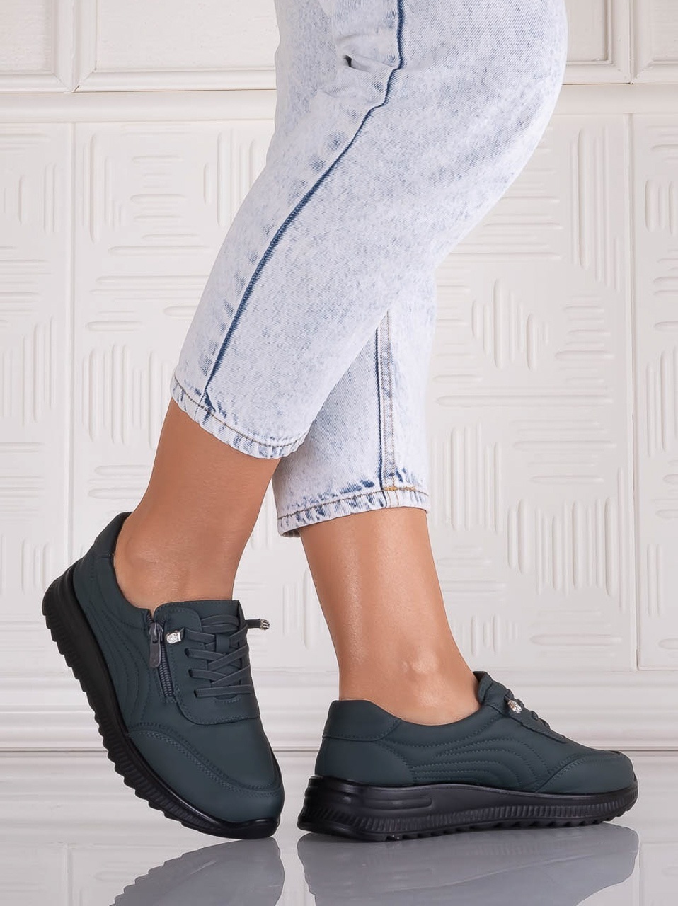 Pantofi dama Casual Verzi din Piele Ecologica Savira - poza 3