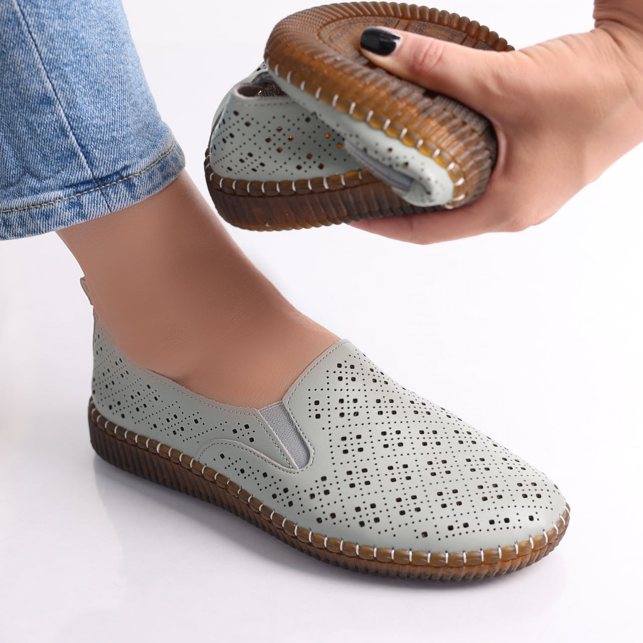 Pantofi dama casual Verzi din Piele Ecologica Sovani - poza 2