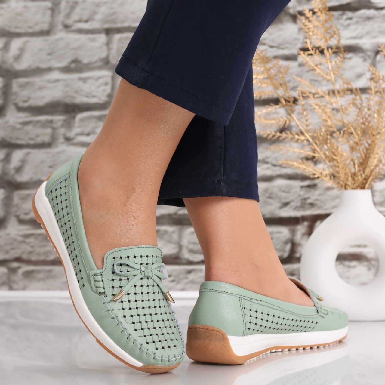 Pantofi dama casual Verzi din Piele Naturala Alinca - poza 2