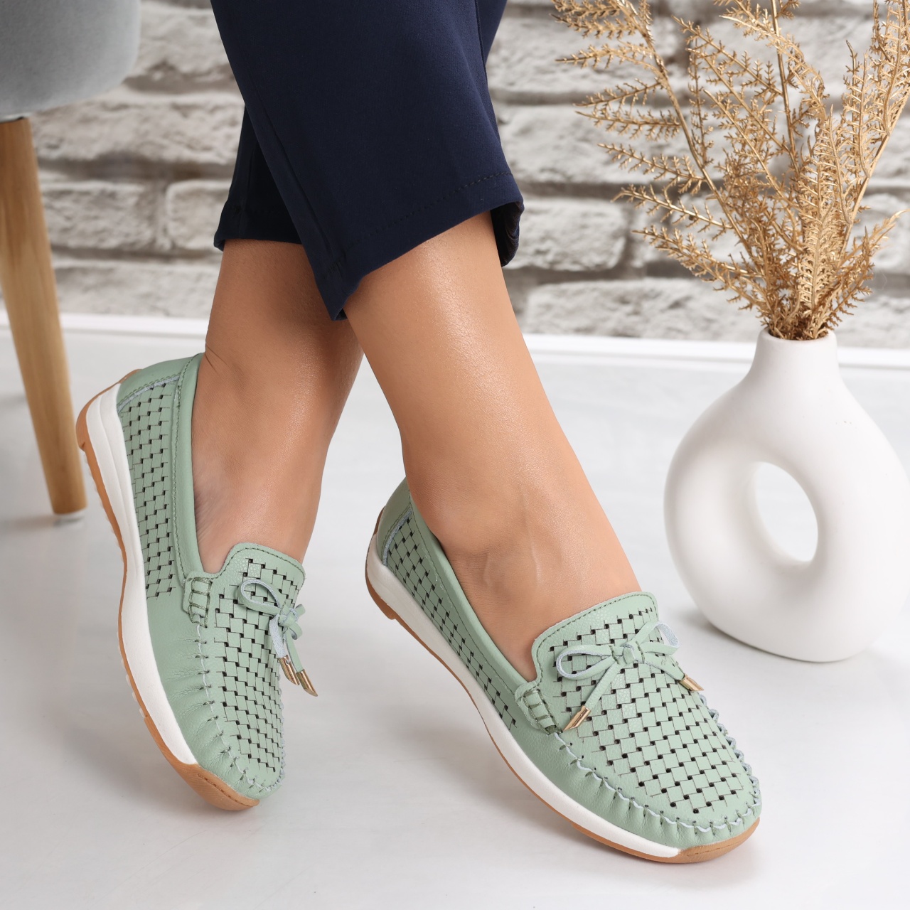 Pantofi dama casual Verzi din Piele Naturala Alinca - poza 3
