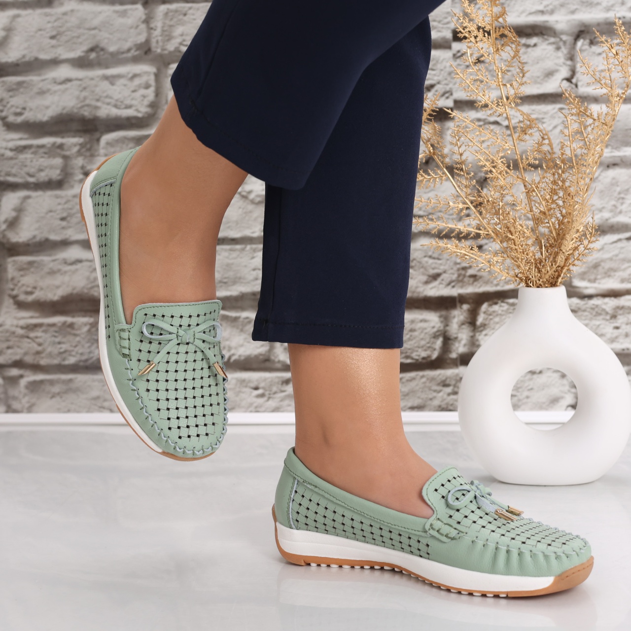 Pantofi dama casual Verzi din Piele Naturala Alinca - poza 4