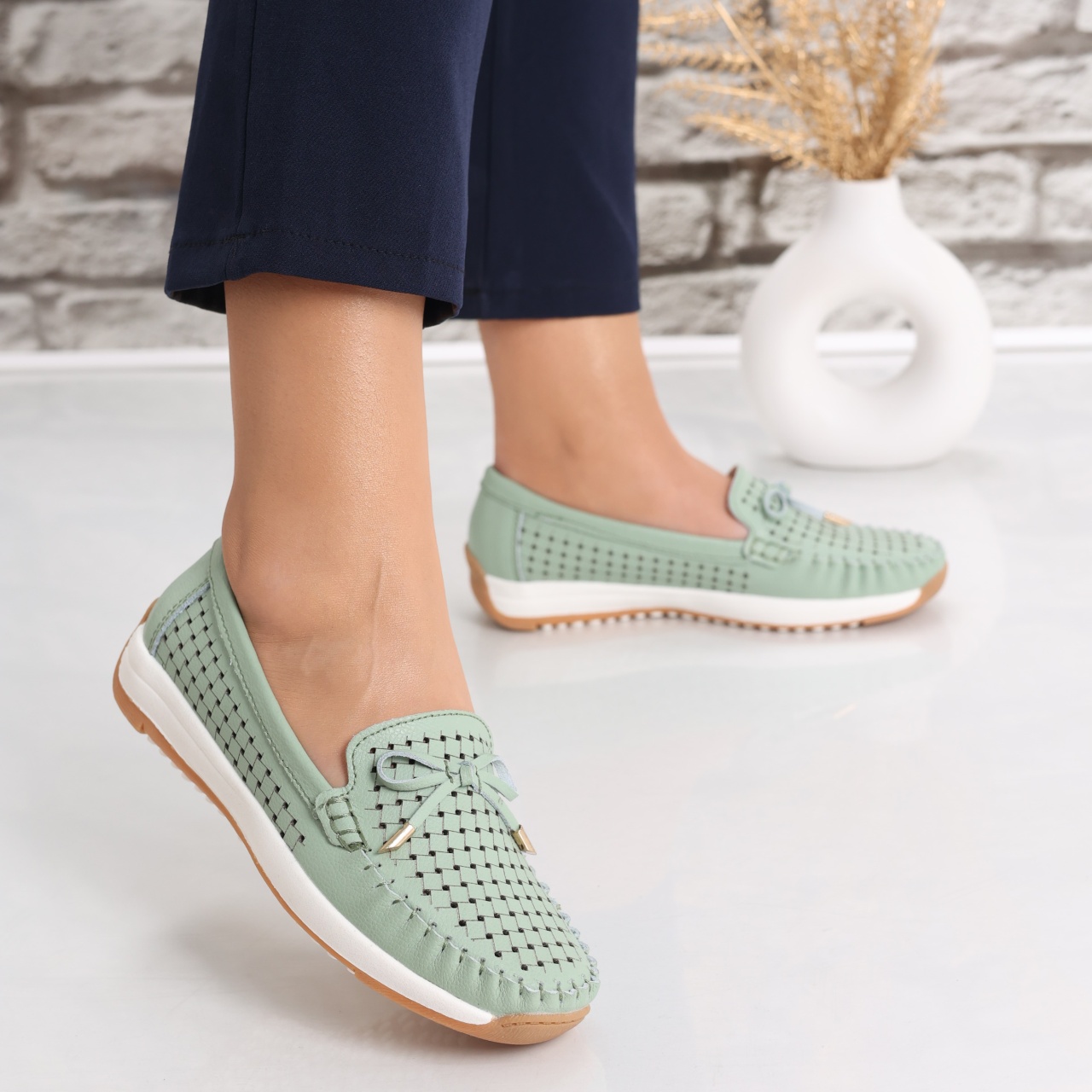 Pantofi dama casual Verzi din Piele Naturala Alinca - poza 5