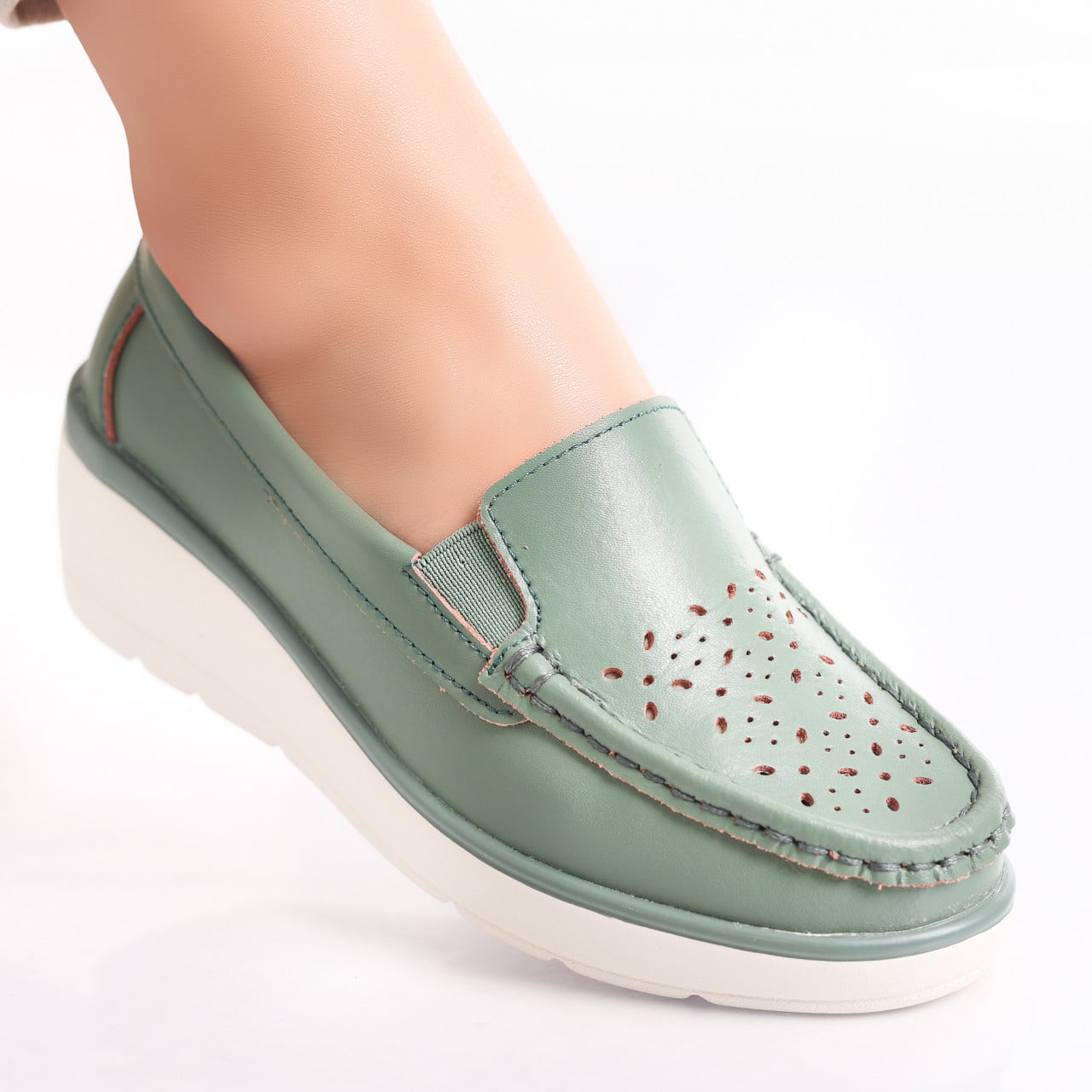 Pantofi dama casual Verzi din Piele Naturala Avril - poza 1