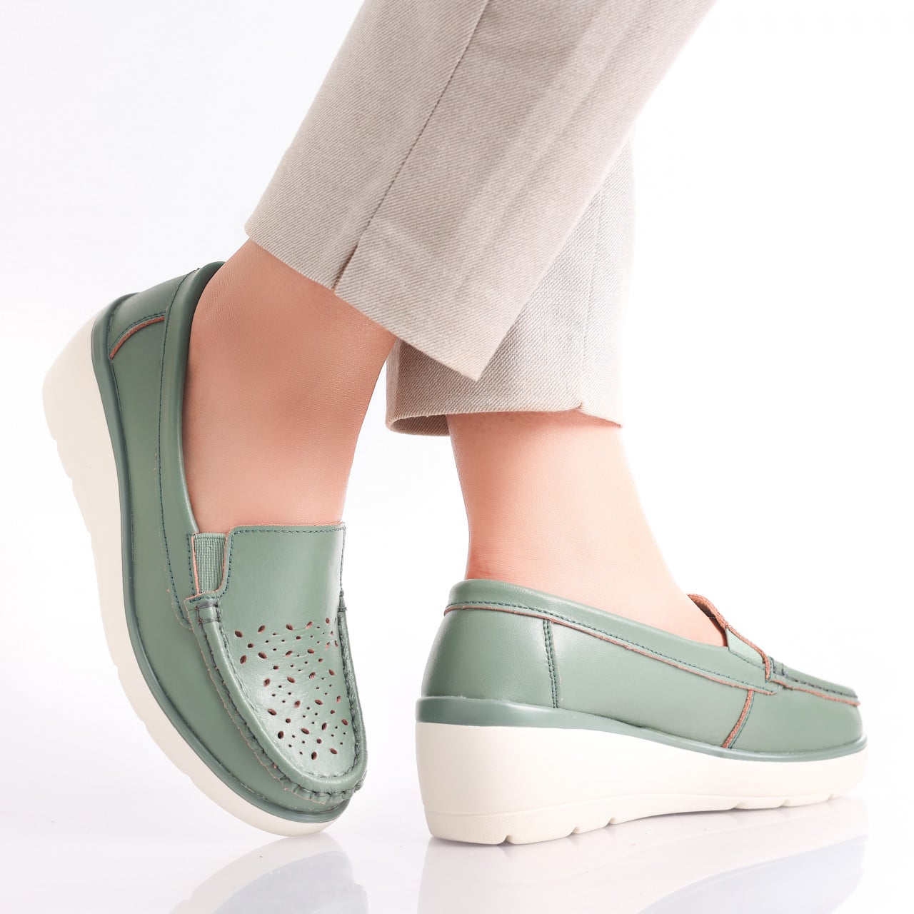 Pantofi dama casual Verzi din Piele Naturala Avril - poza 2