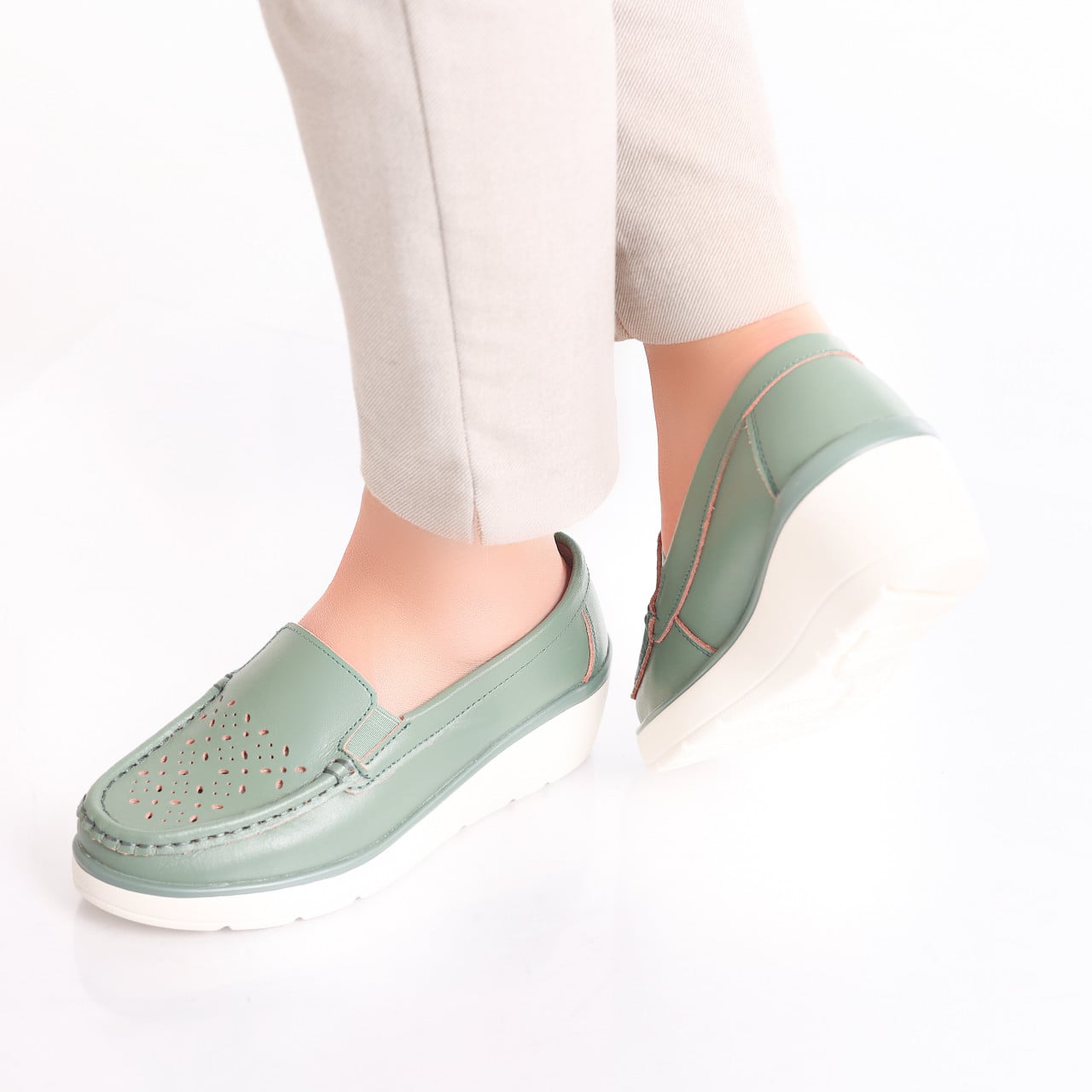 Pantofi dama casual Verzi din Piele Naturala Avril - poza 4