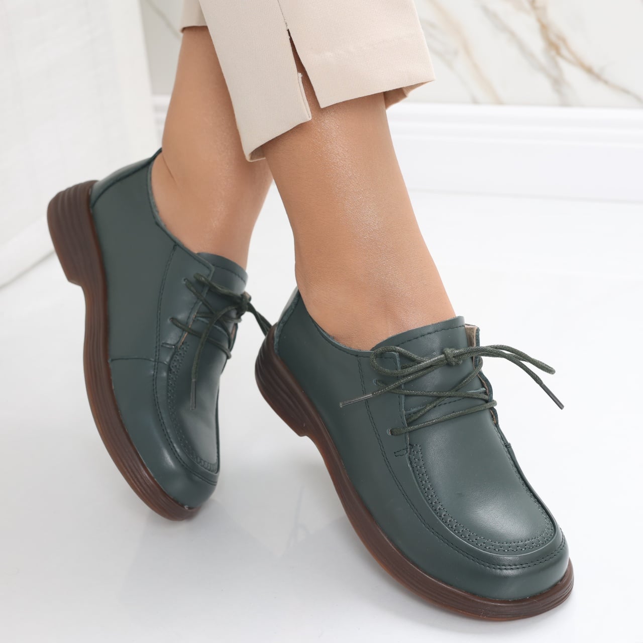 Pantofi dama casual Verzi din Piele Naturala Esana - poza 1