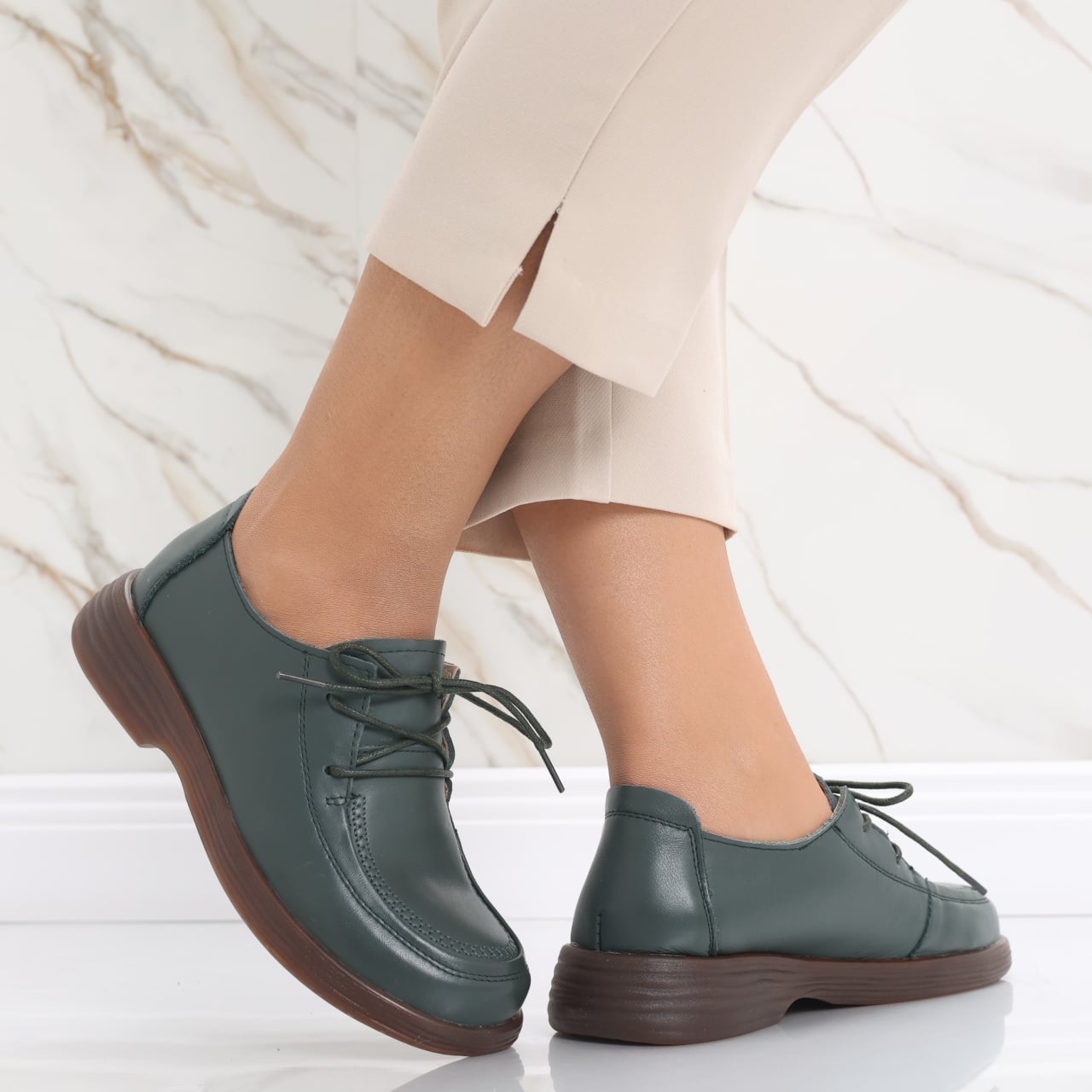 Pantofi dama casual Verzi din Piele Naturala Esana - poza 2