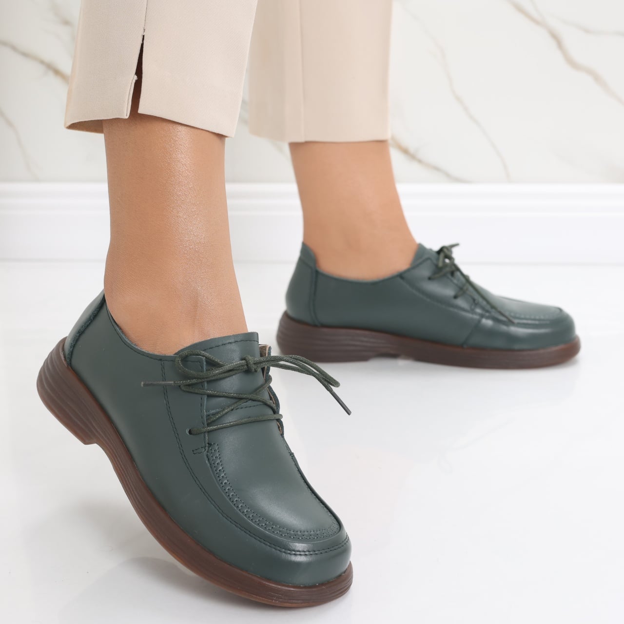 Pantofi dama casual Verzi din Piele Naturala Esana - poza 3