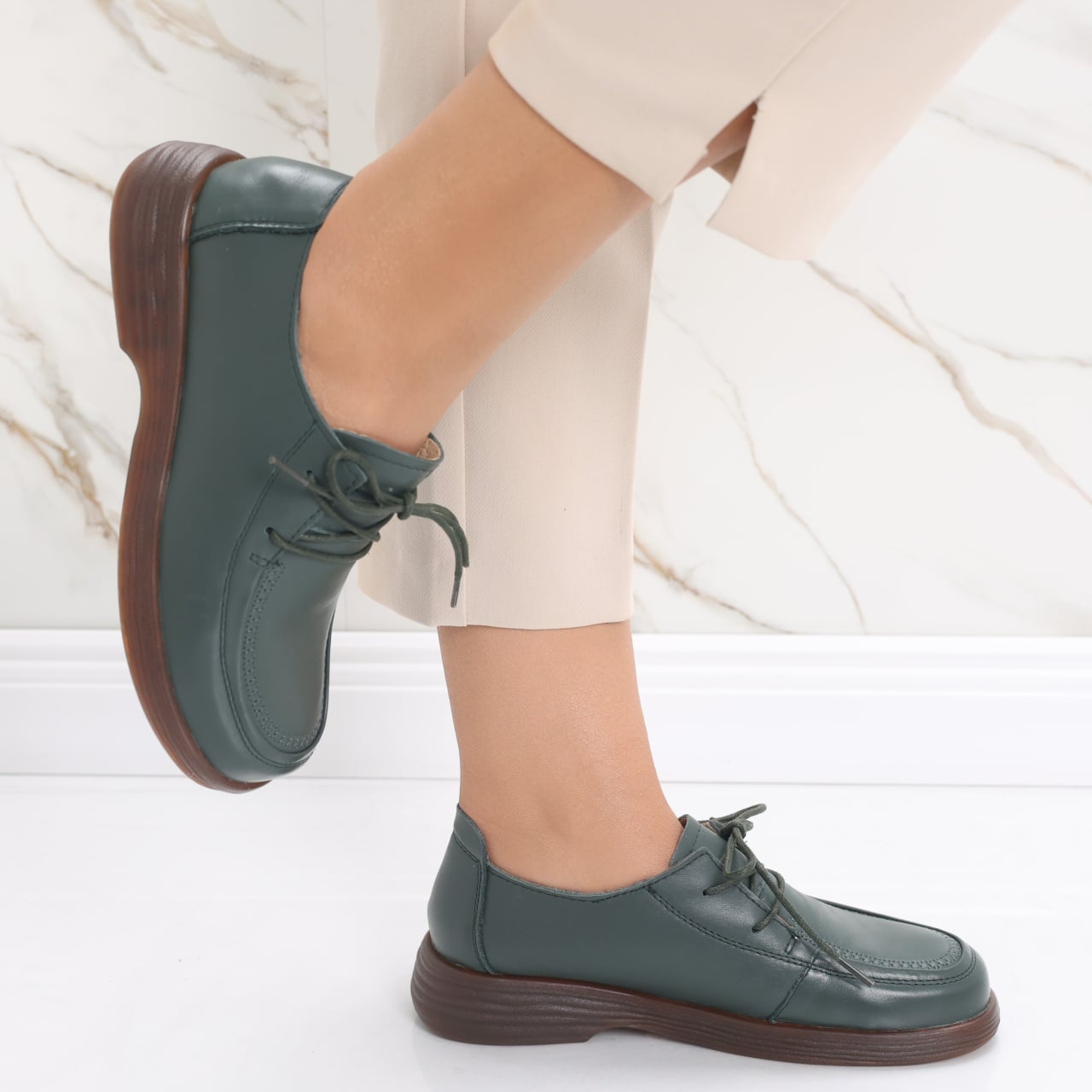 Pantofi dama casual Verzi din Piele Naturala Esana - poza 4