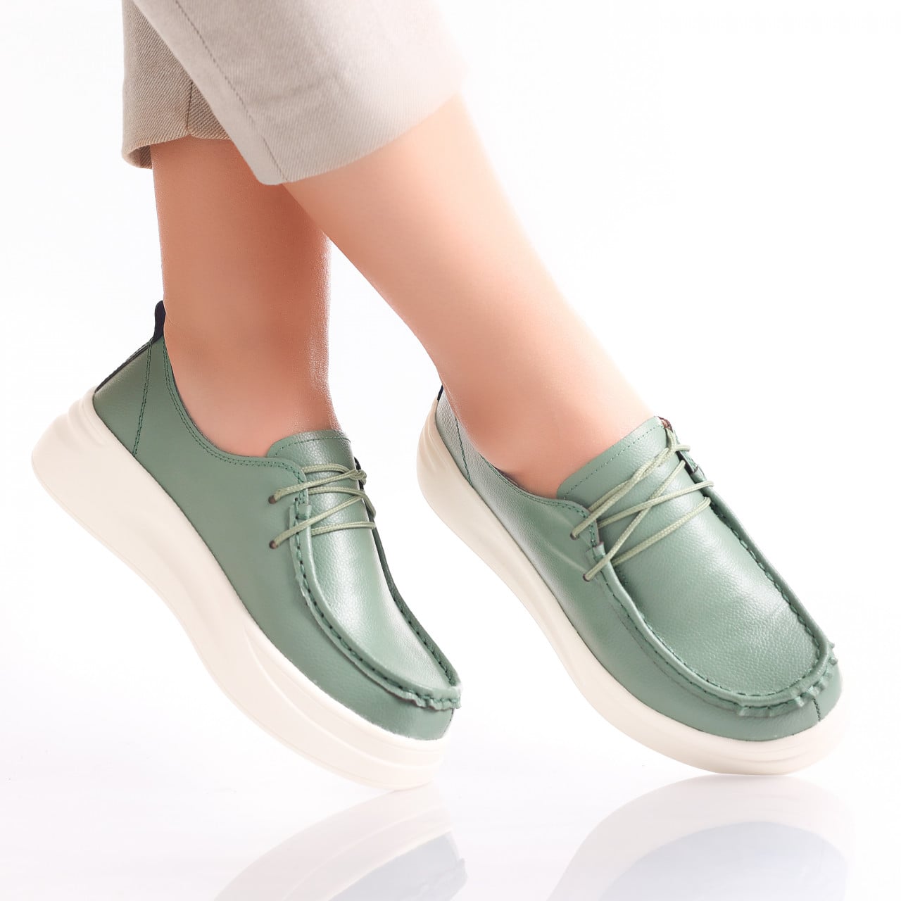 Pantofi dama casual Verzi din Piele Naturala Jaile - poza 1