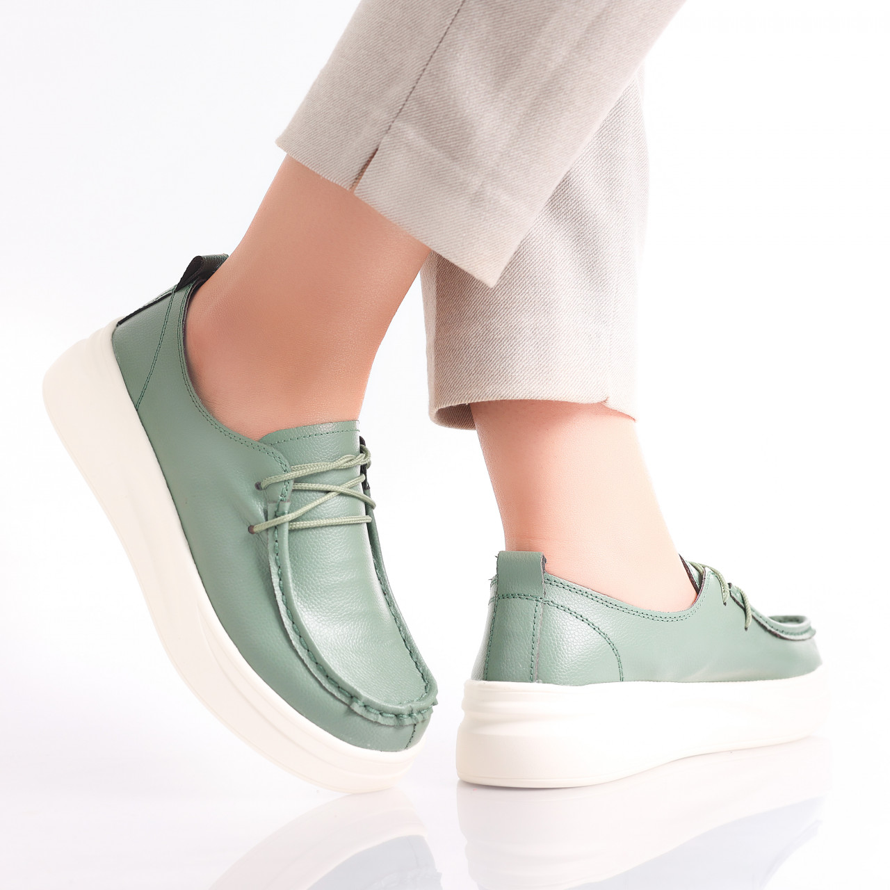 Pantofi dama casual Verzi din Piele Naturala Jaile - poza 3