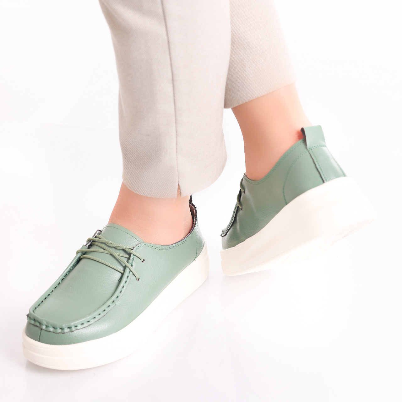 Pantofi dama casual Verzi din Piele Naturala Jaile - poza 4