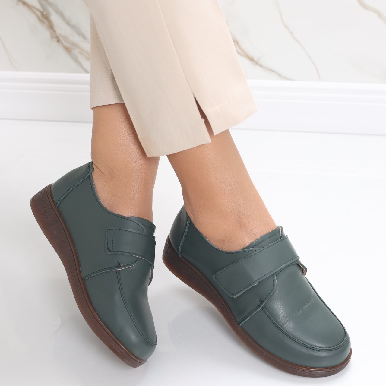 Pantofi dama casual Verzi din Piele Naturala Jarin - poza 2