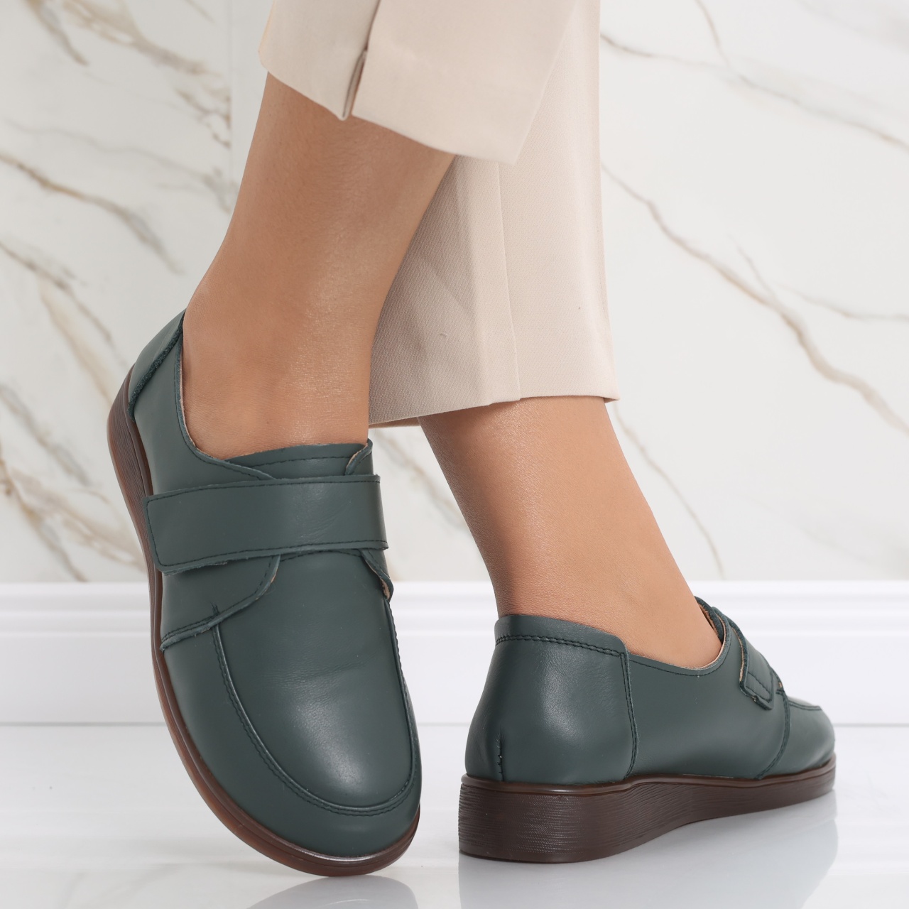 Pantofi dama casual Verzi din Piele Naturala Jarin - poza 3