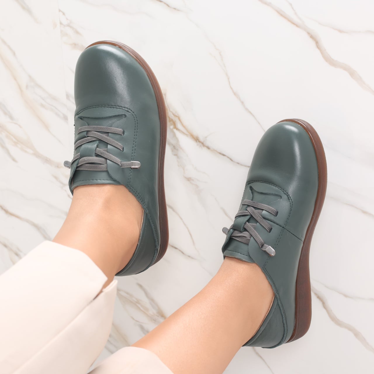 Pantofi dama casual Verzi din Piele Naturala Samiana - poza 1