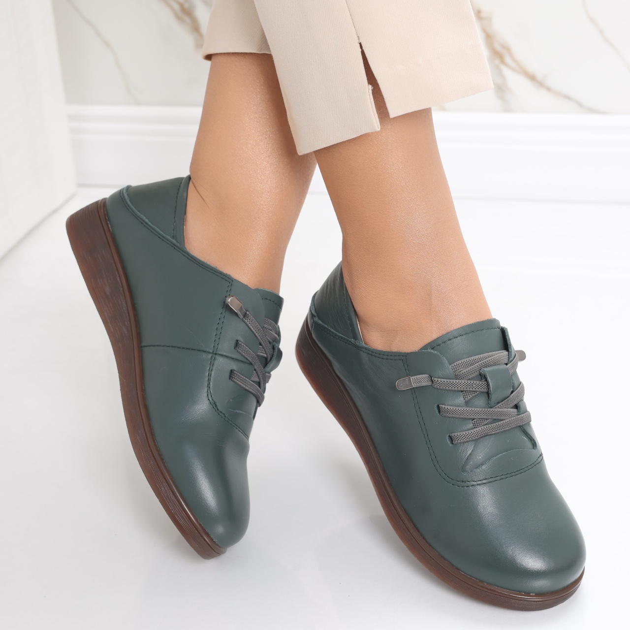 Pantofi dama casual Verzi din Piele Naturala Samiana - poza 2
