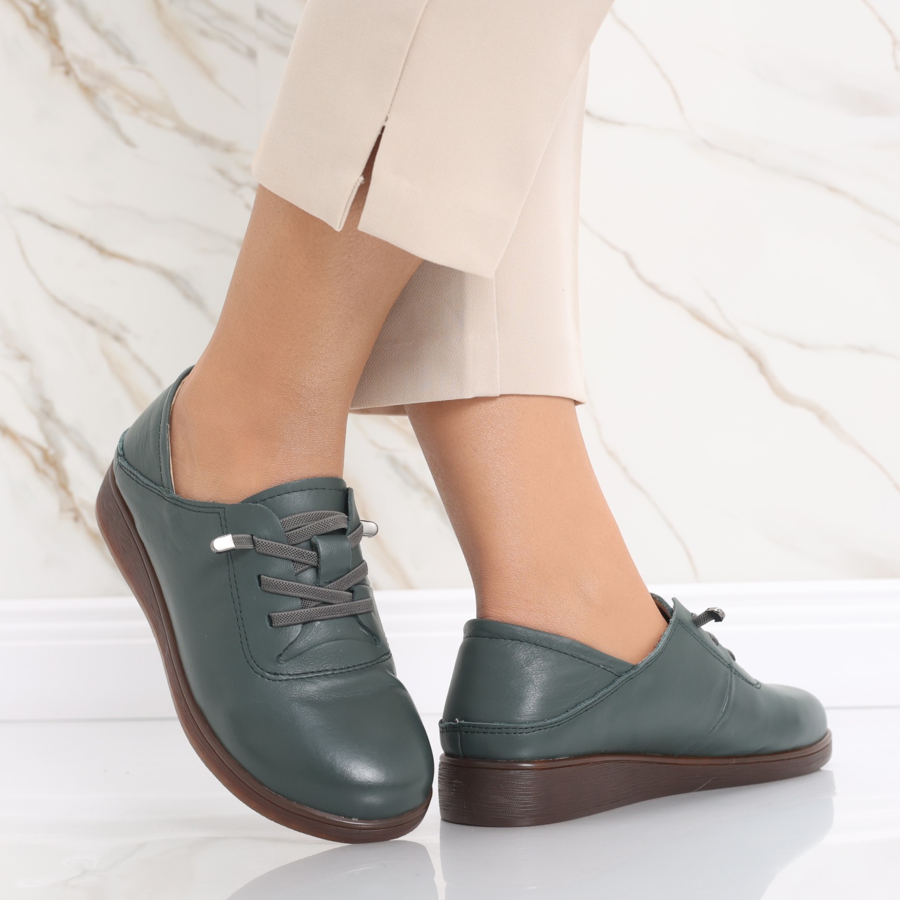 Pantofi dama casual Verzi din Piele Naturala Samiana - poza 3