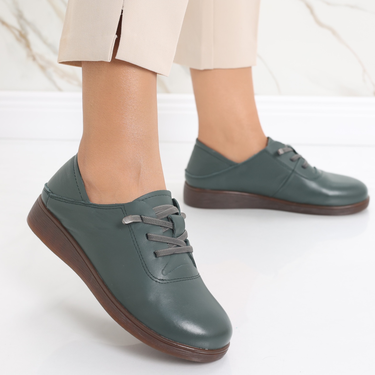 Pantofi dama casual Verzi din Piele Naturala Samiana - poza 4