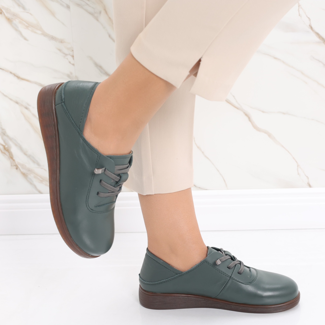 Pantofi dama casual Verzi din Piele Naturala Samiana - poza 5