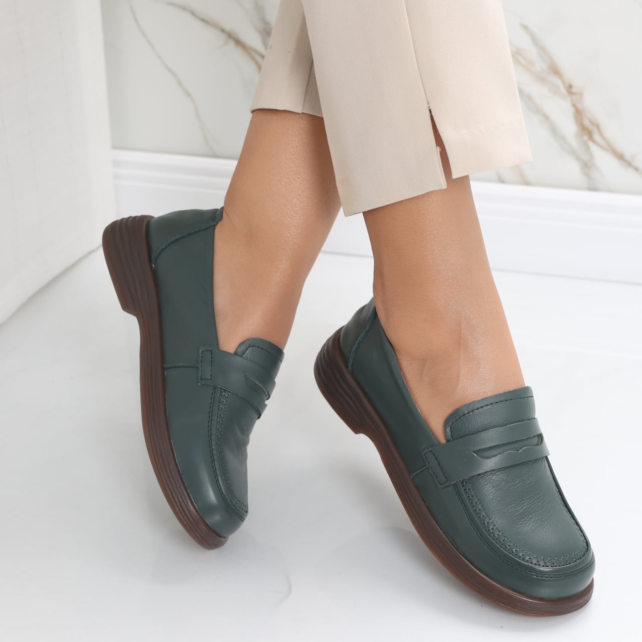 Pantofi dama casual Verzi din Piele Naturala Sendiana - poza 1