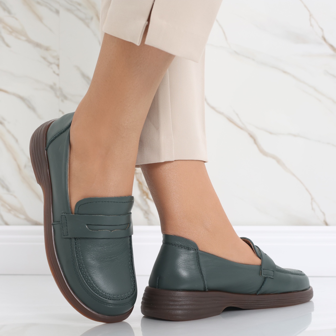 Pantofi dama casual Verzi din Piele Naturala Sendiana - poza 2