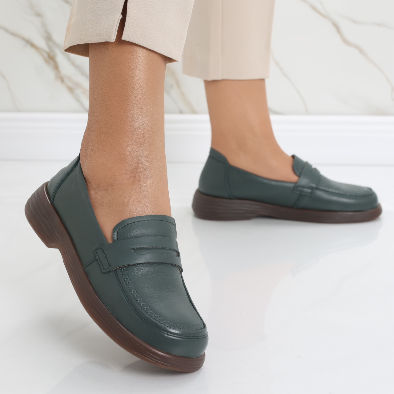 Pantofi dama casual Verzi din Piele Naturala Sendiana - poza 3