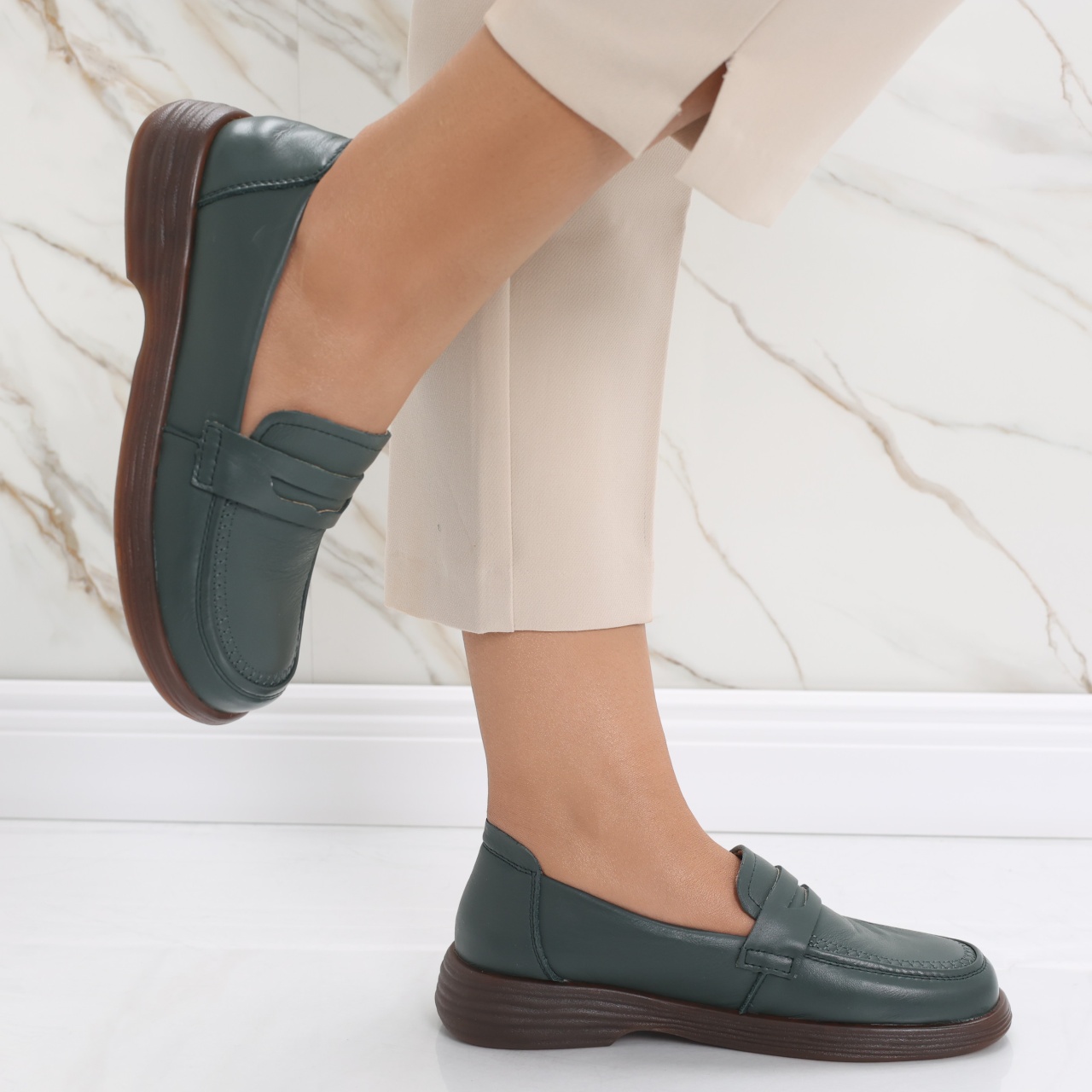 Pantofi dama casual Verzi din Piele Naturala Sendiana - poza 4
