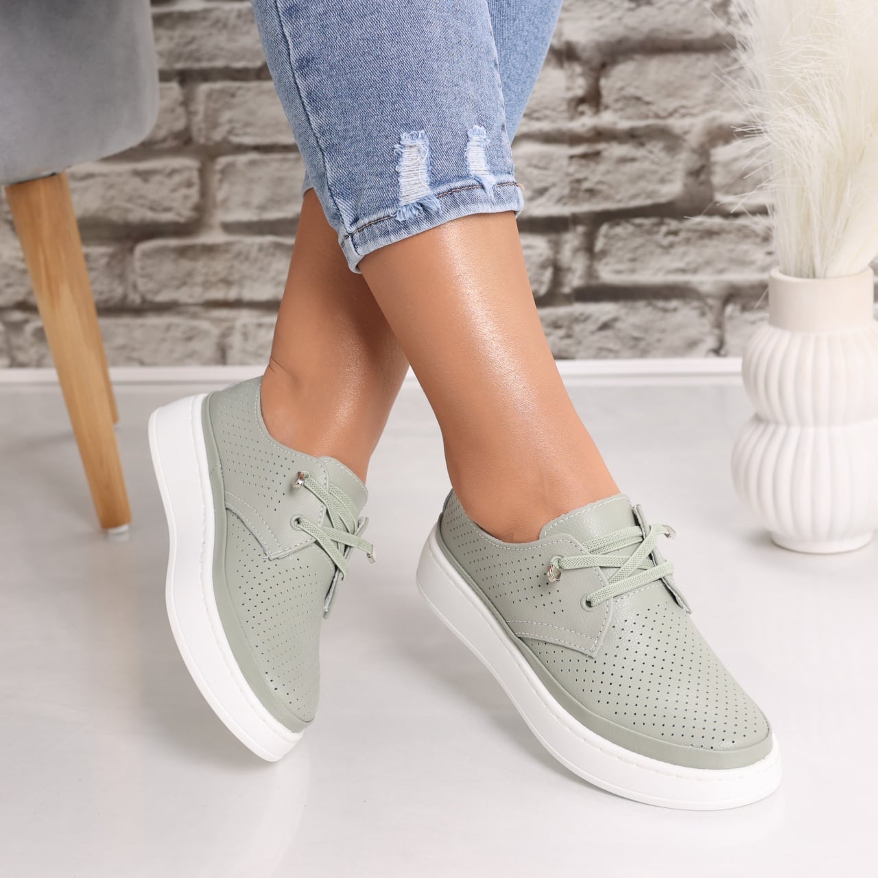 Pantofi dama casual Verzi din Piele Naturala Yalina - poza 2