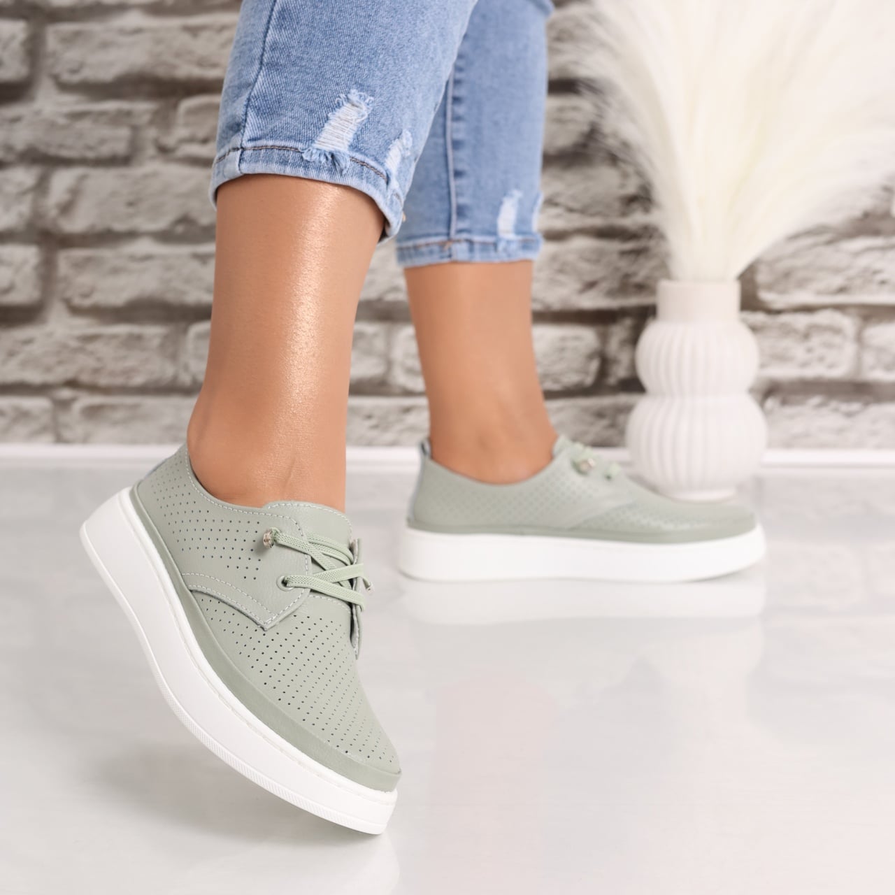 Pantofi dama casual Verzi din Piele Naturala Yalina - poza 3