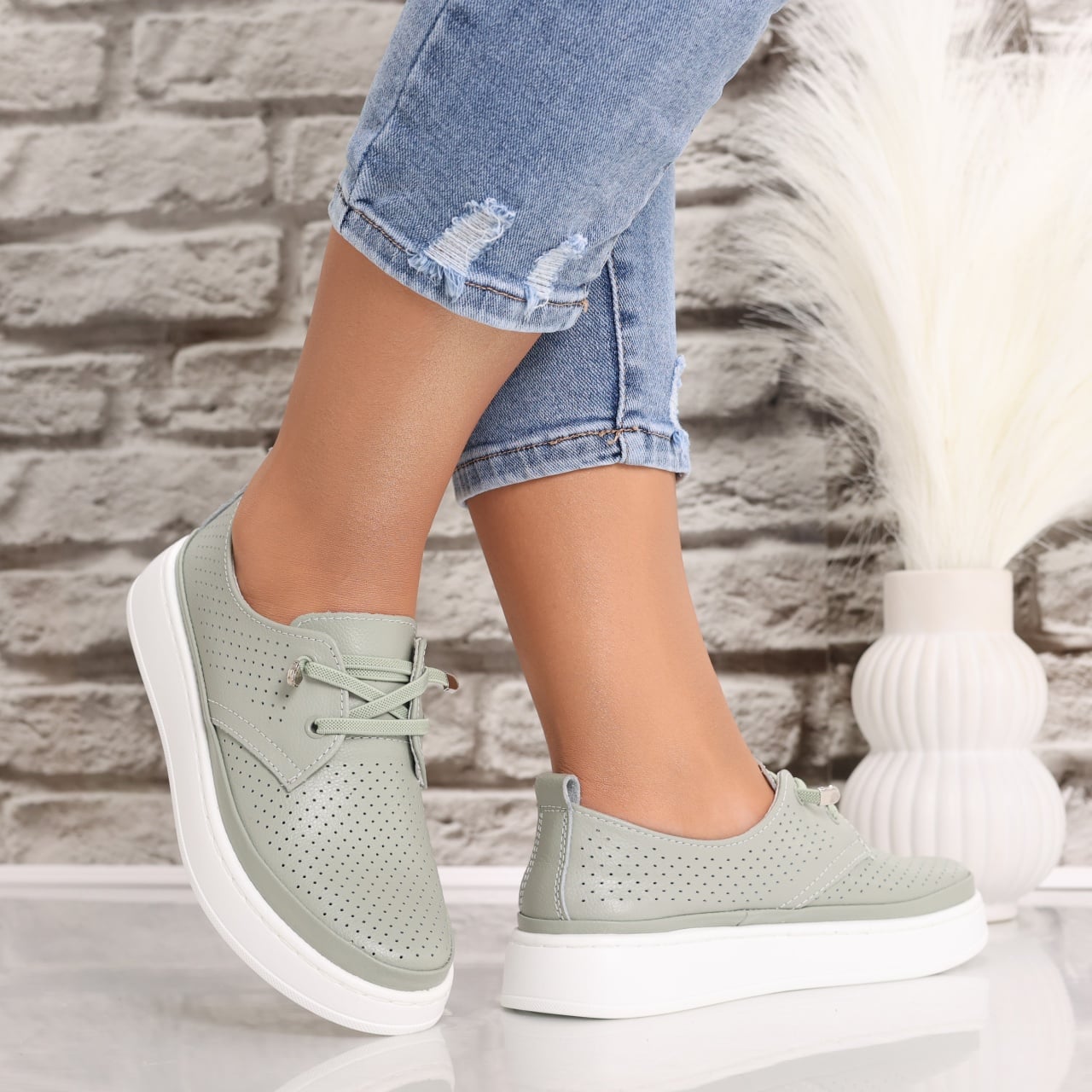 Pantofi dama casual Verzi din Piele Naturala Yalina - poza 4