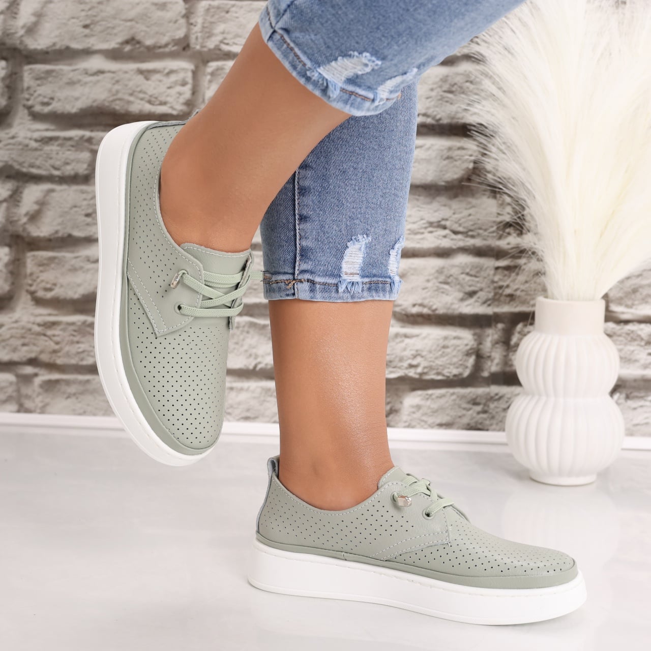 Pantofi dama casual Verzi din Piele Naturala Yalina - poza 5
