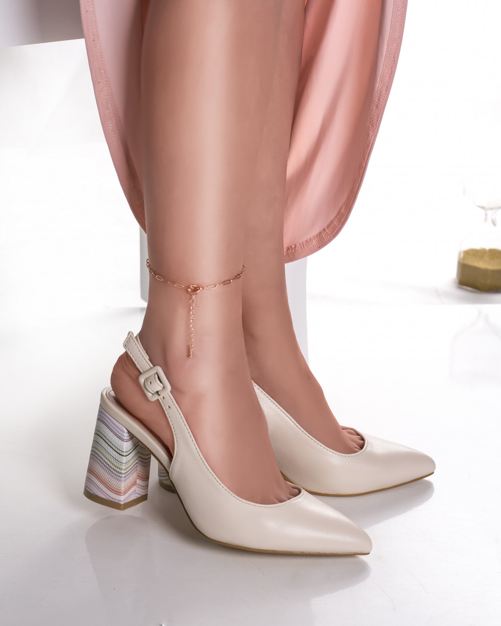 Pantofi dama crem piele ecologica roslin - poza 2