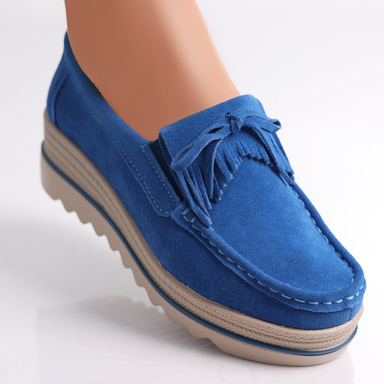 Pantofi dama cu platforma Albastri din Piele Naturala Intoarsa Asion - poza 2