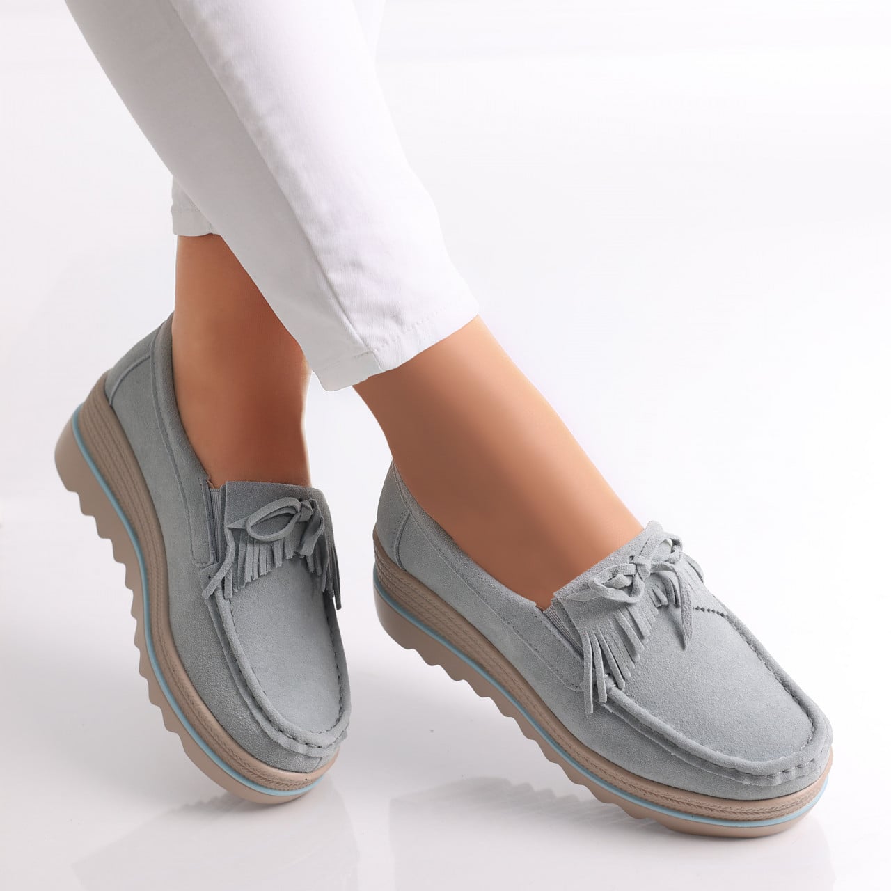 Pantofi dama cu platforma Albastri dischis din Piele Naturala Intoarsa Asion - poza 1