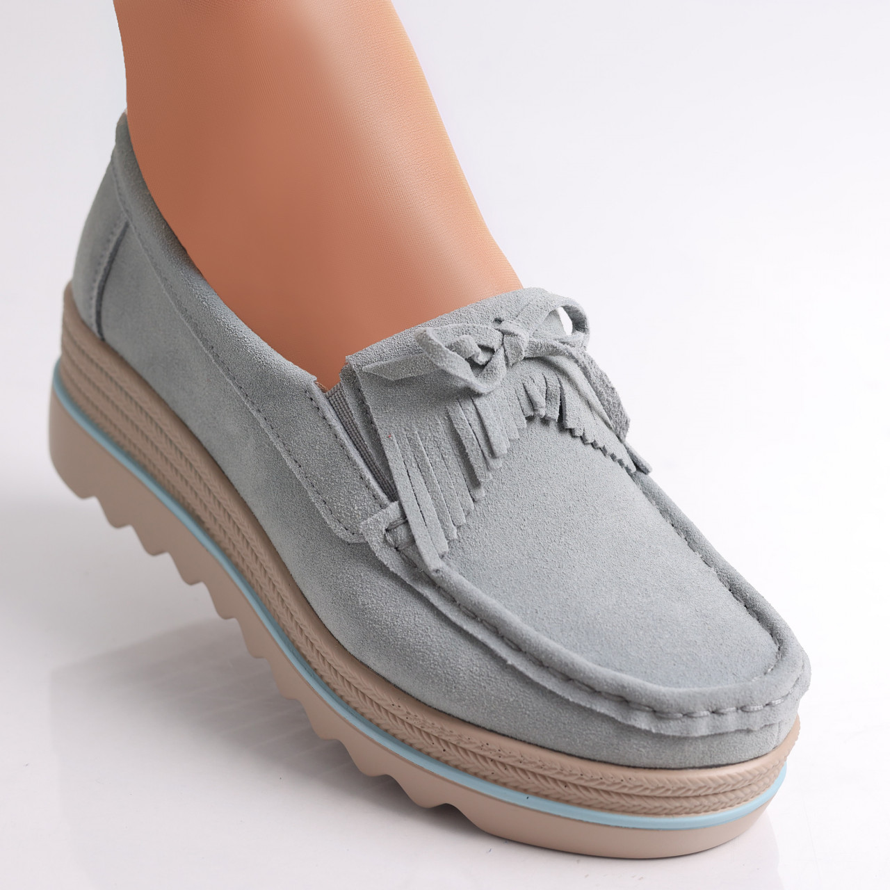 Pantofi dama cu platforma Albastri dischis din Piele Naturala Intoarsa Asion - poza 2