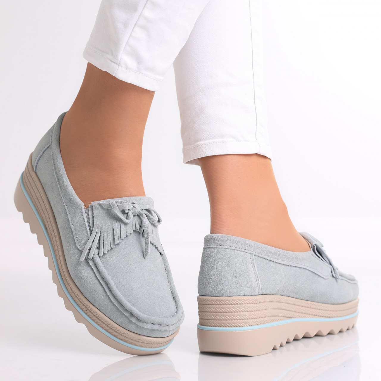 Pantofi dama cu platforma Albastri dischis din Piele Naturala Intoarsa Asion - poza 3