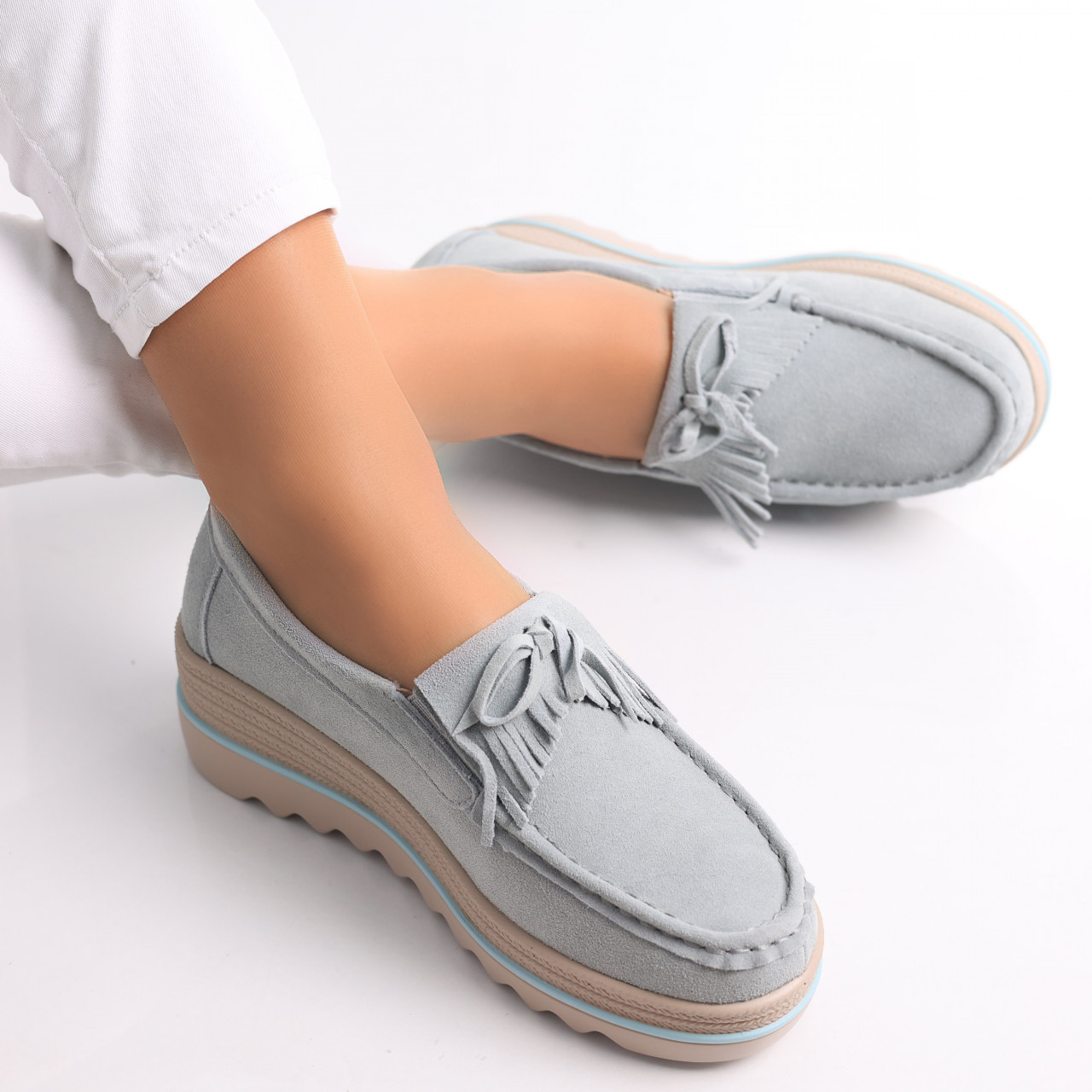 Pantofi dama cu platforma Albastri dischis din Piele Naturala Intoarsa Asion - poza 5