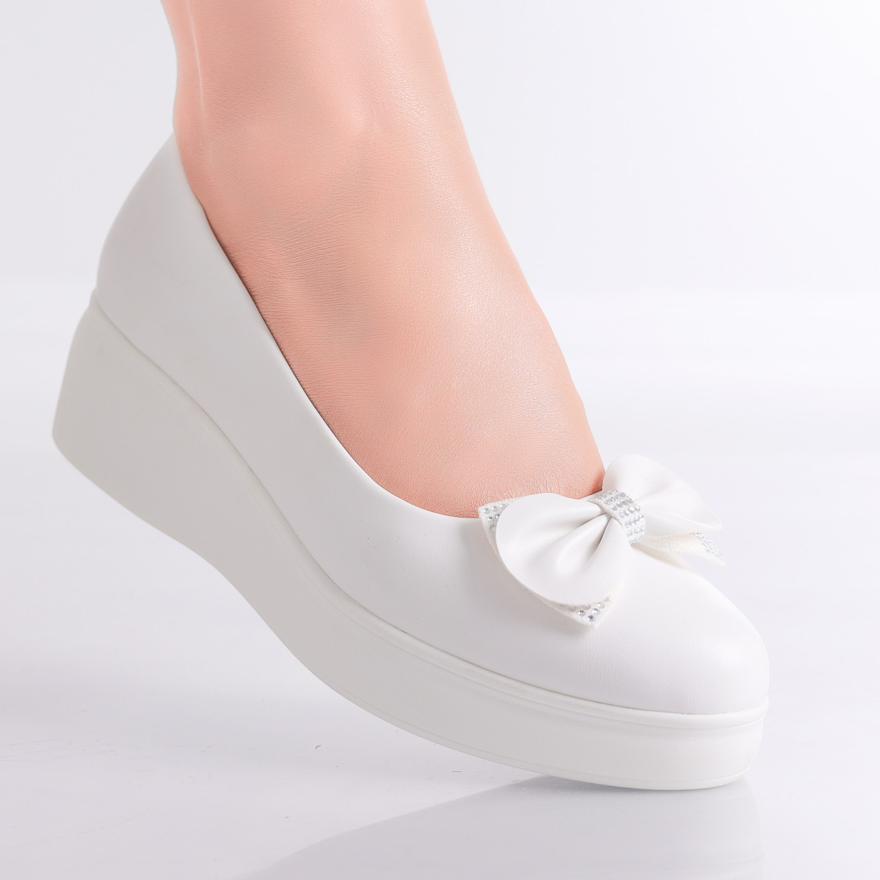 Pantofi Dama cu Platforma Albi din Piele Ecologica Inloy - poza 1