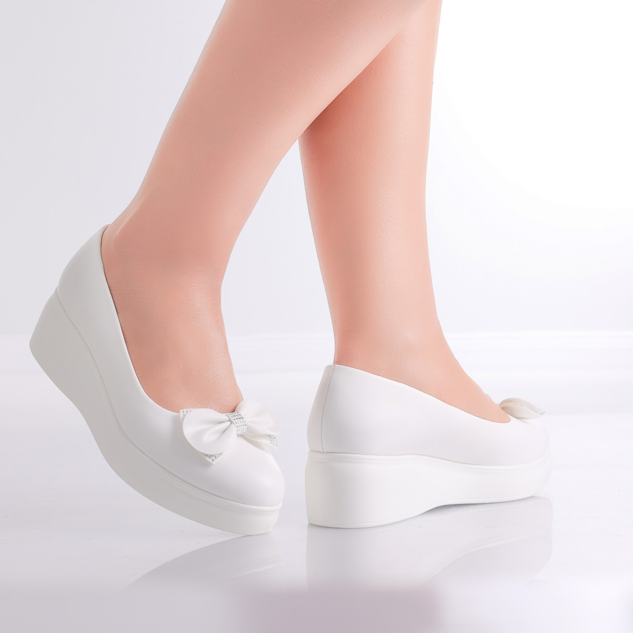 Pantofi Dama cu Platforma Albi din Piele Ecologica Inloy - poza 3